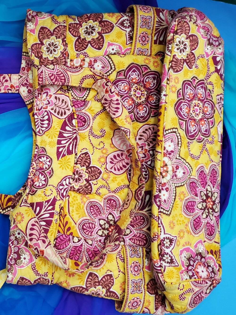 Vera Bradley Large Floral Quilted Tote Hand/Shoulder Travel Shopping Bag-Gold
